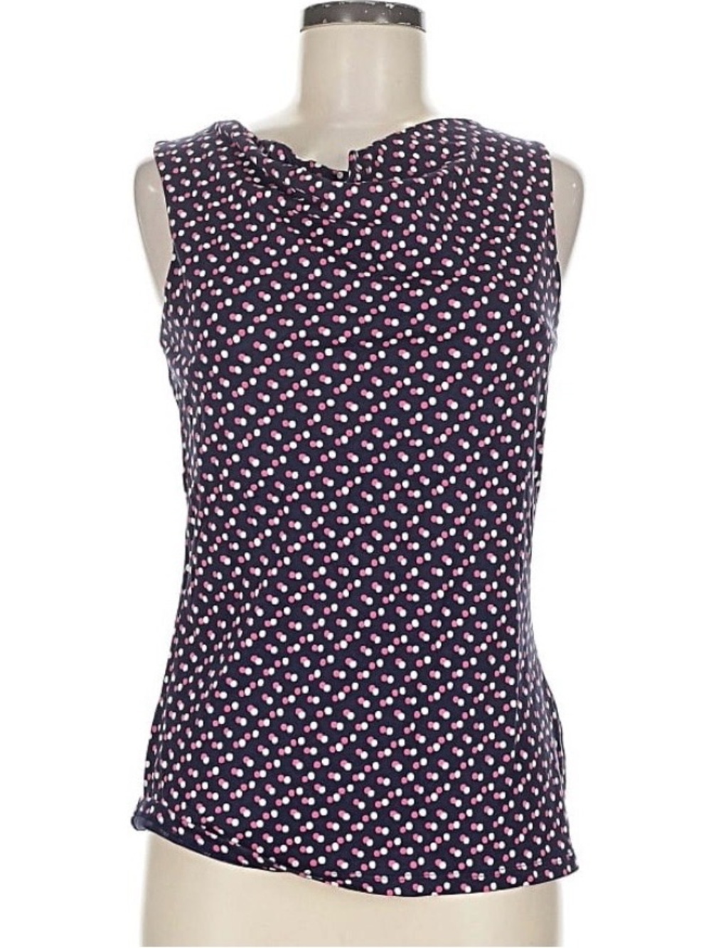 Boden Sleeveless Navy Polka Dot Drape Neck Top - Women size 8